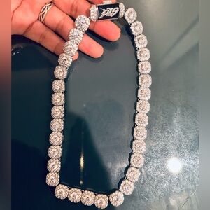 GLD Clustered Tennis Necklace in White Gold- 12mm thick